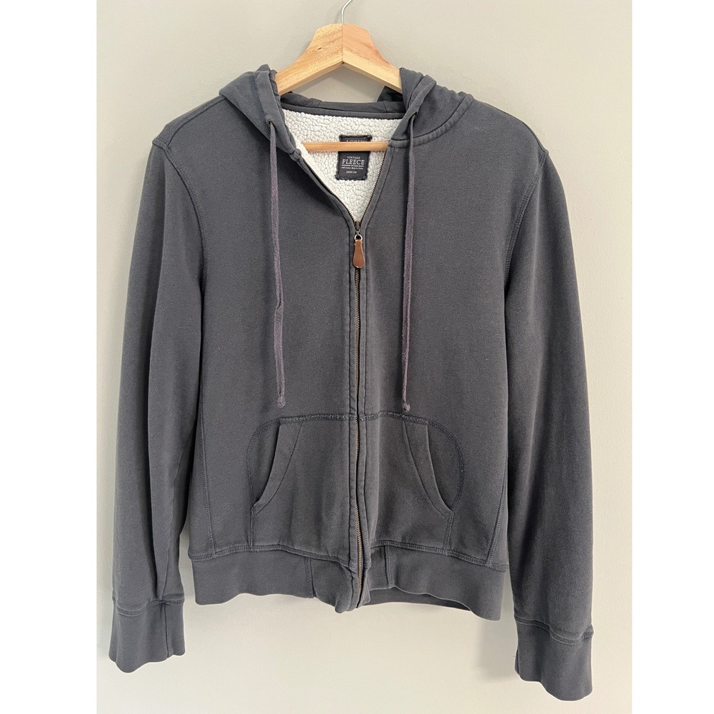 Vintage J.Crew Fleece Sherpa-Lined Hoodie Full Zip Gray Cotton Cozy